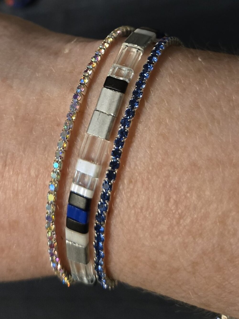 New Set of 3 Tila bead and strass Bracelet in Blue
